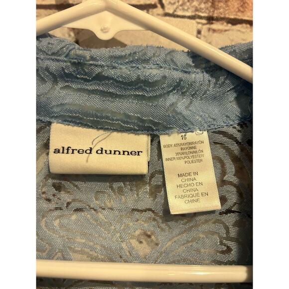 Alfred Dunner button up sheer textured top blue 3/4 sleeve women's size 16 - Picture 3 of 5